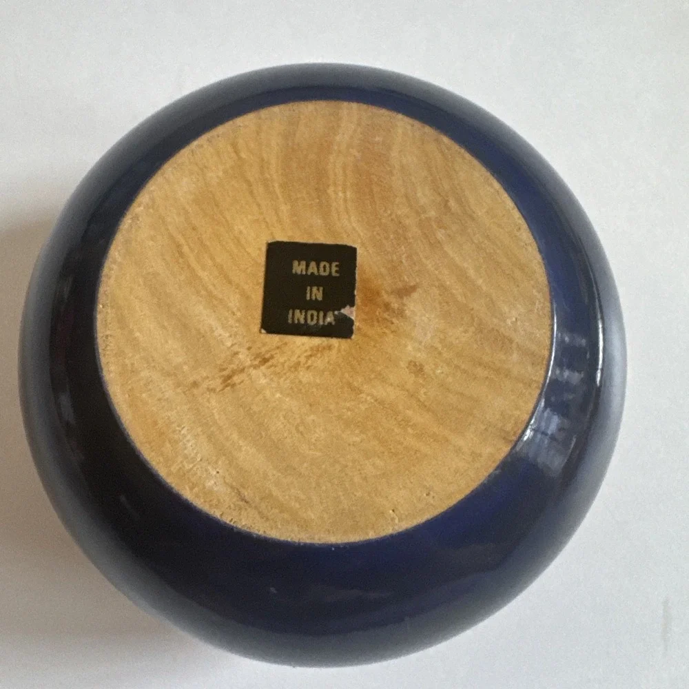 Vintage Small Round Laquer Wooden Hand Painted Trinket Box Rainbow Made In India